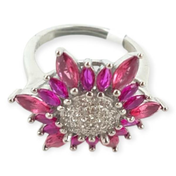 Amazing Flower Shape Ring with Beautiful Pink and White Stones